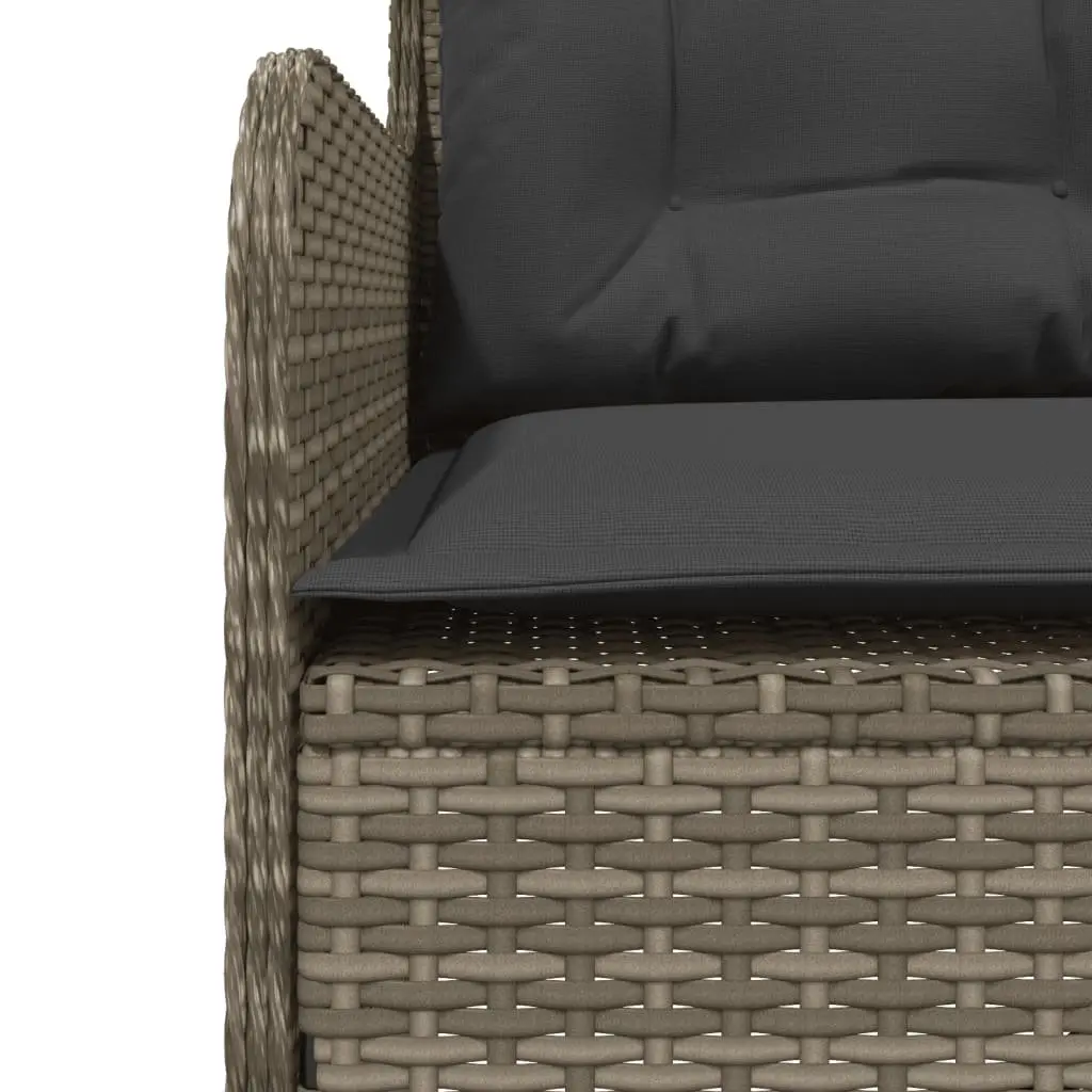 Garden Sofa Set 2 Piece Grey PE Rattan Outdoor Furniture with Acacia Wood Tabletop and Cushions