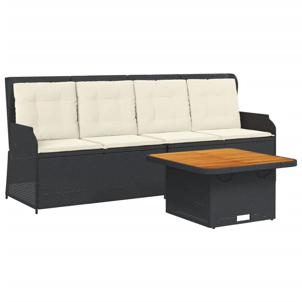 3 Piece Garden Lounge Set PE Rattan Black with Cushions Acacia Wood Tabletop