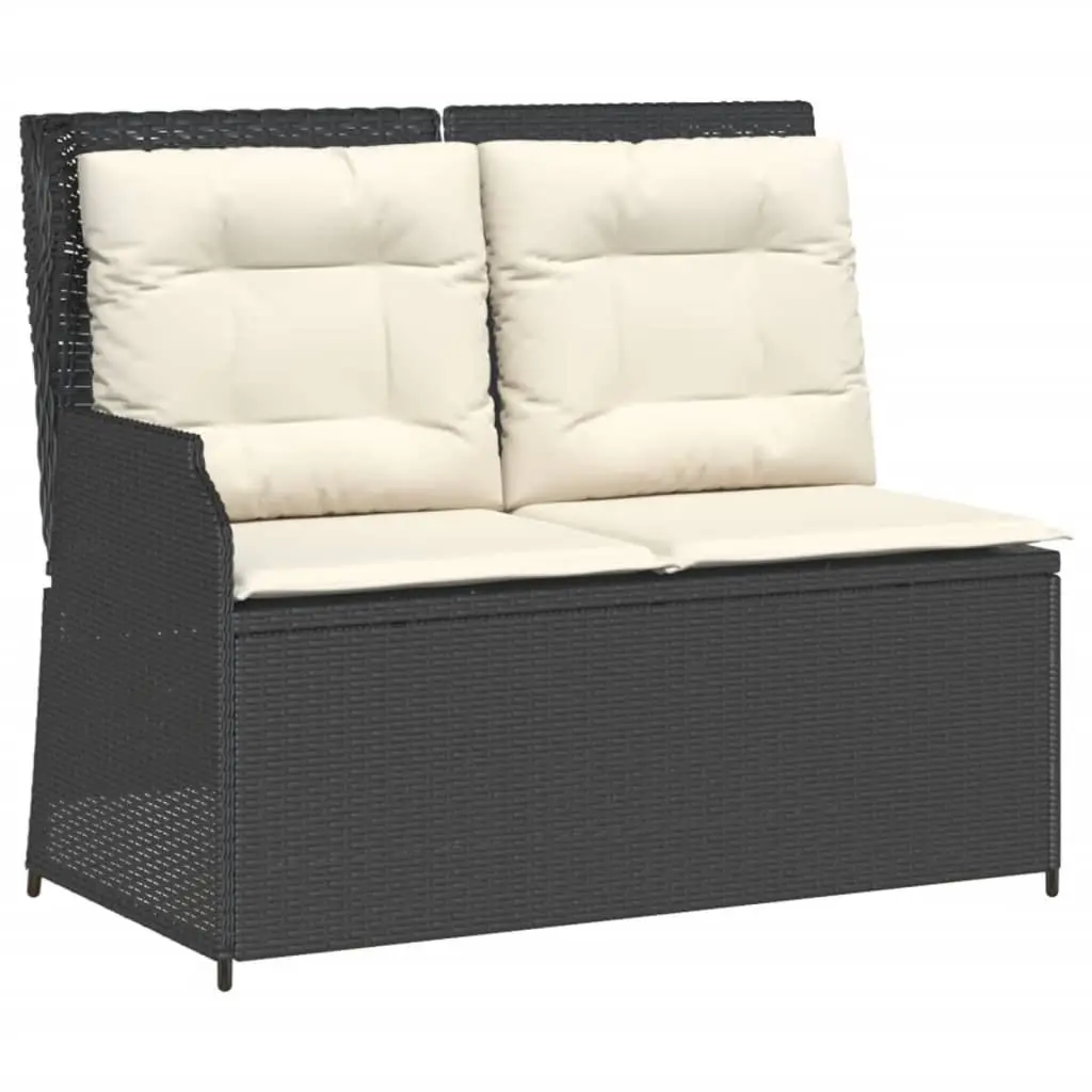 3 Piece Garden Lounge Set PE Rattan Black with Cushions Acacia Wood Tabletop