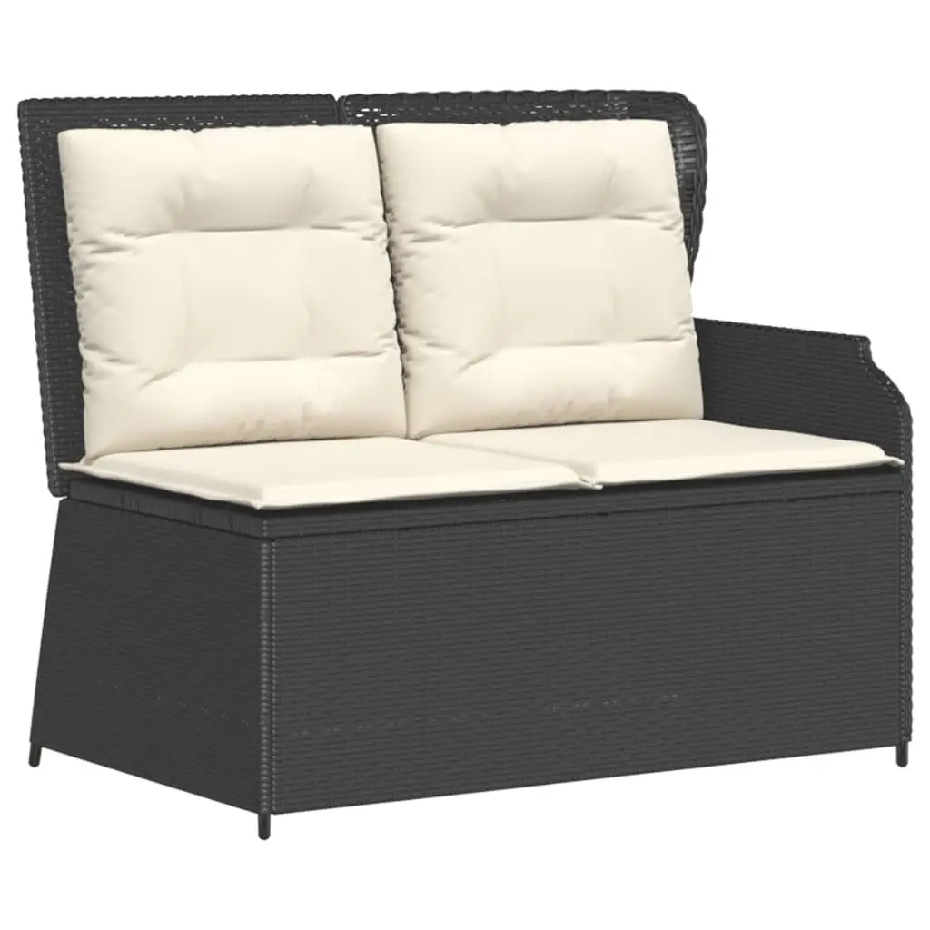 3 Piece Garden Lounge Set PE Rattan Black with Cushions Acacia Wood Tabletop