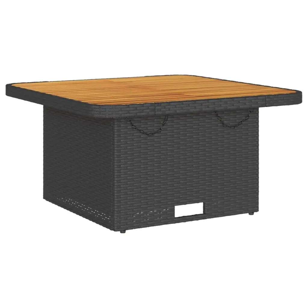 3 Piece Garden Lounge Set PE Rattan Black with Cushions Acacia Wood Tabletop