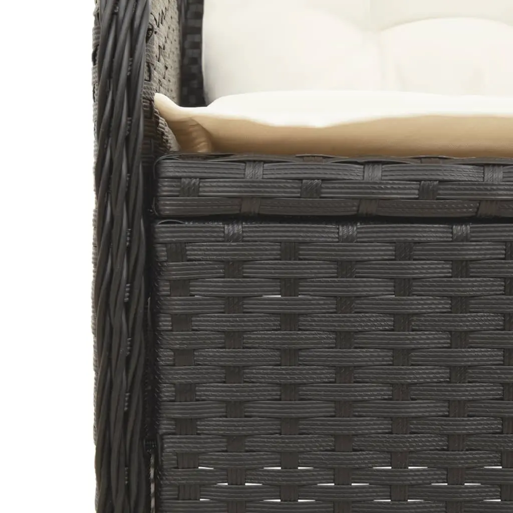 3 Piece Garden Lounge Set PE Rattan Black with Cushions Acacia Wood Tabletop