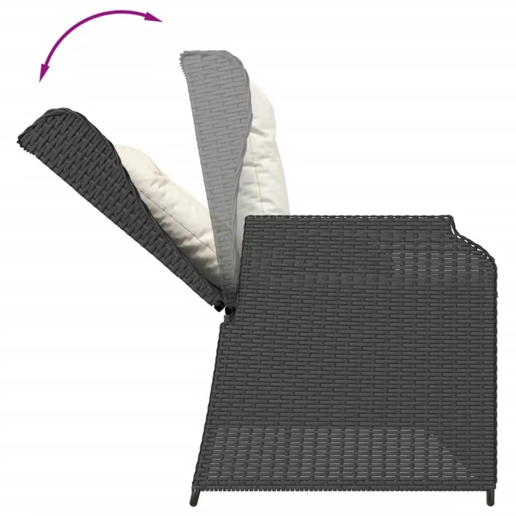 3 Piece Garden Lounge Set PE Rattan Black with Cushions Acacia Wood Tabletop