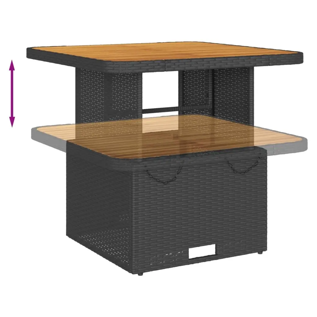 3 Piece Garden Lounge Set PE Rattan Black with Cushions Acacia Wood Tabletop