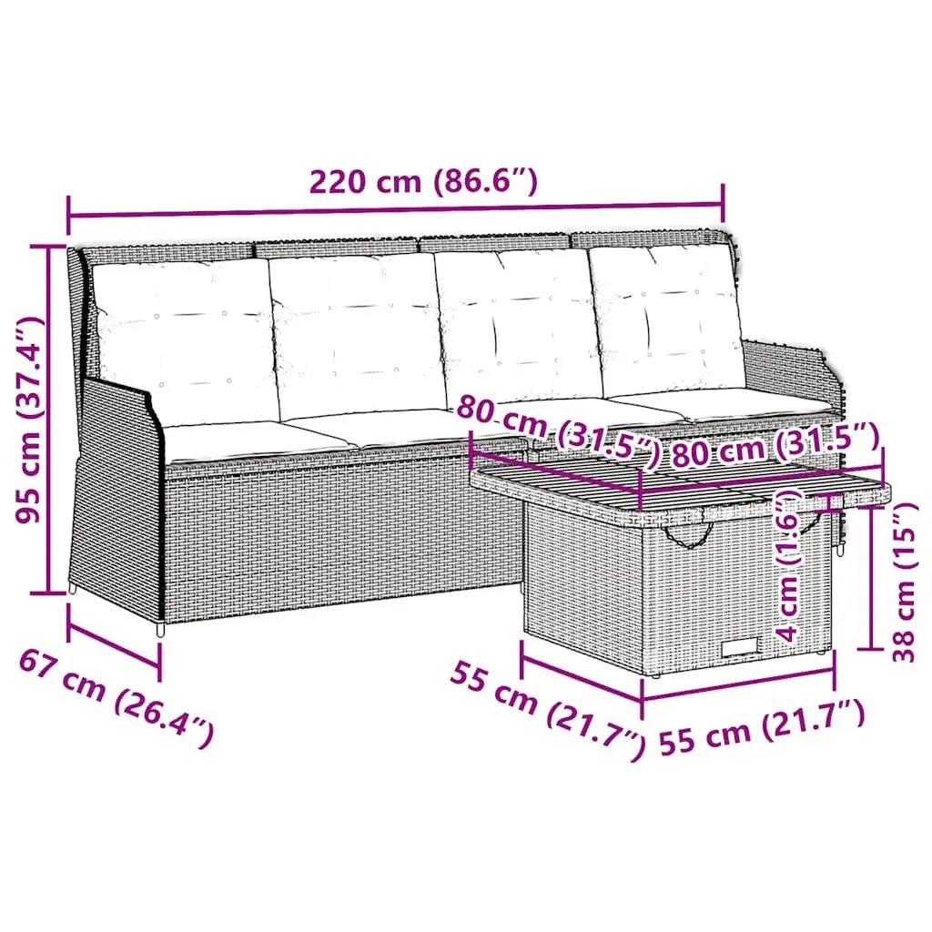 3 Piece Garden Lounge Set Poly Rattan Grey Cushions Table