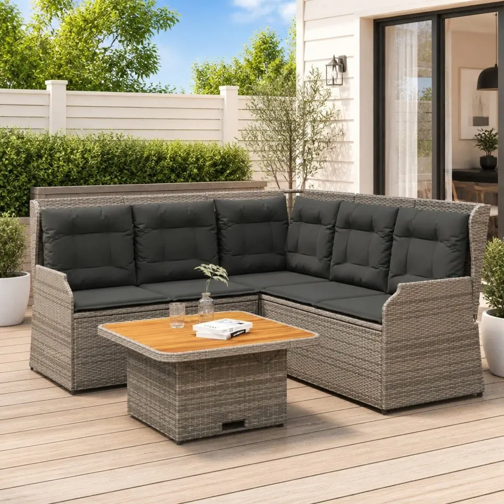 4 Piece Garden Lounge Set Outdoor Furniture Grey Poly Rattan Patio Sofa Chair