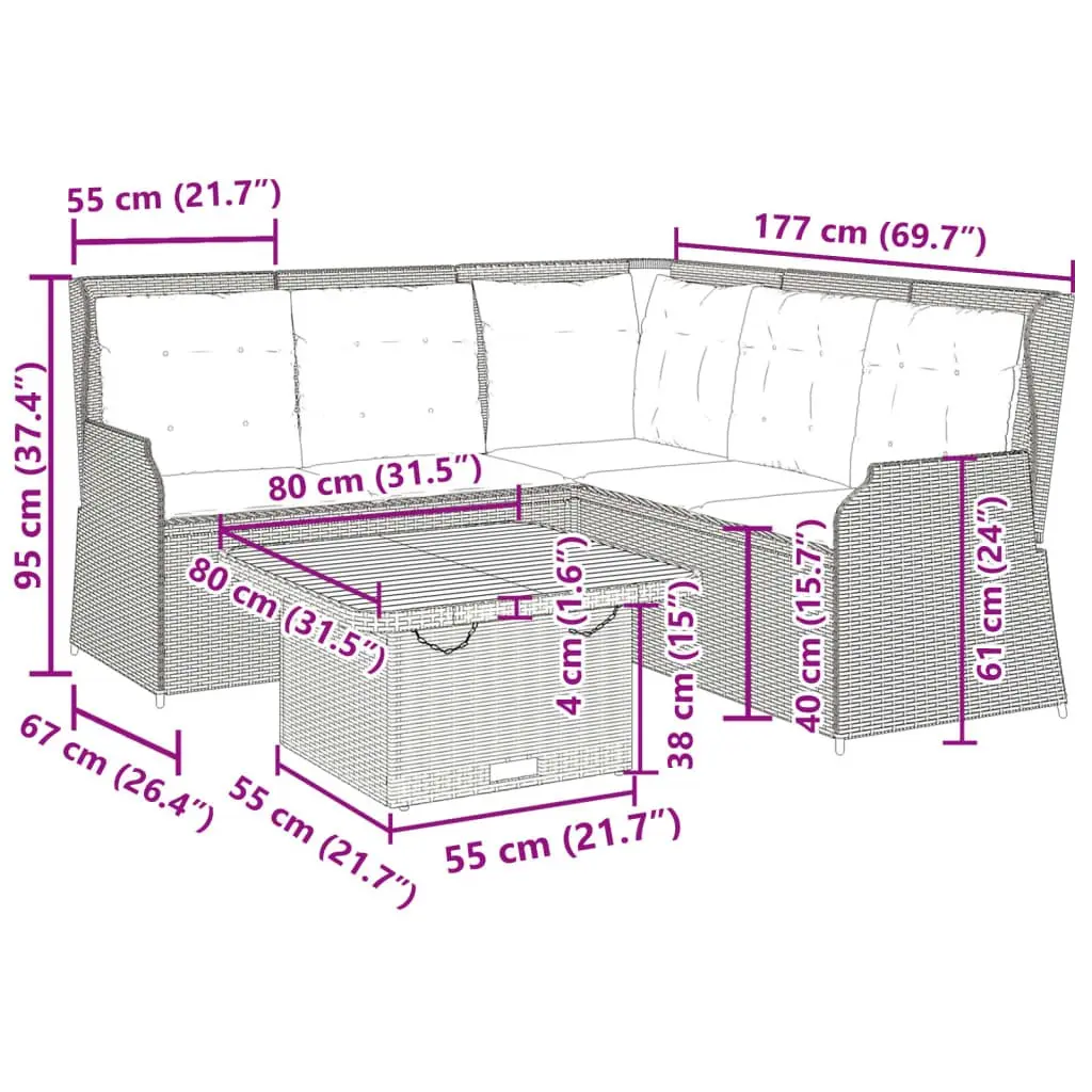 4 Piece Garden Lounge Set Outdoor Furniture Grey Poly Rattan Patio Sofa Chair