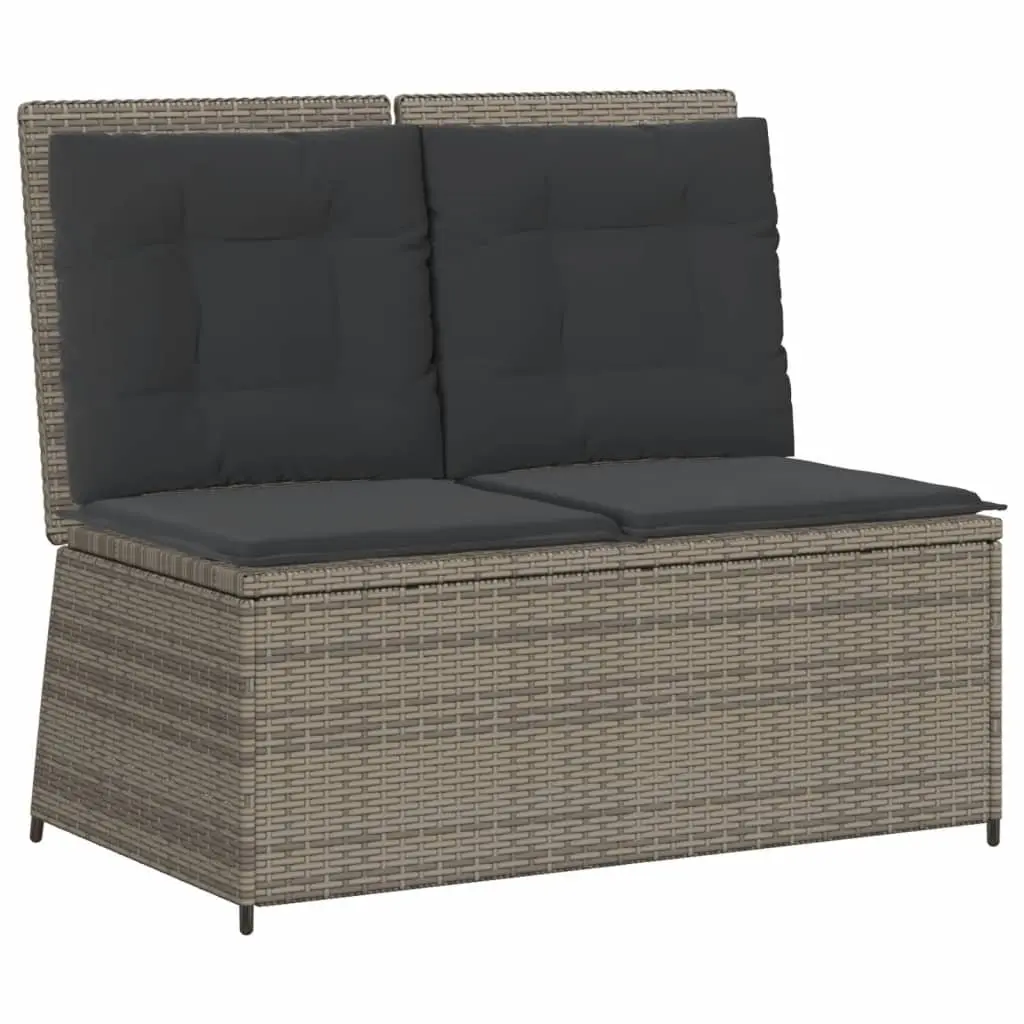 Garden Lounge Set 7 Pieces Grey PE Rattan Powder Coated Steel Acacia Wood Tabletop Outdoor Furniture
