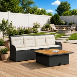 Outdoor Garden Sofa Set 3 Piece Black Poly Rattan Patio Lounge Furniture with
