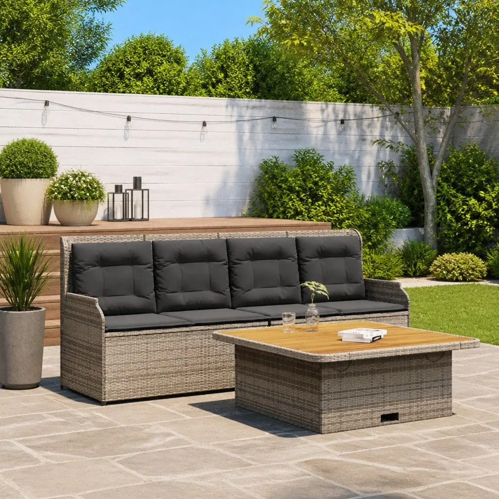 3 Piece Garden Sofa Set PE Rattan Powder-coated Steel Grey with Cushions