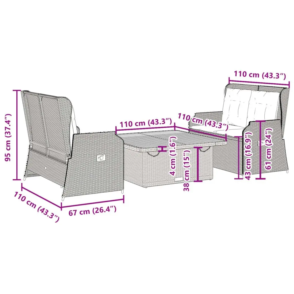 3 Piece Garden Set for Outdoor Relaxation
