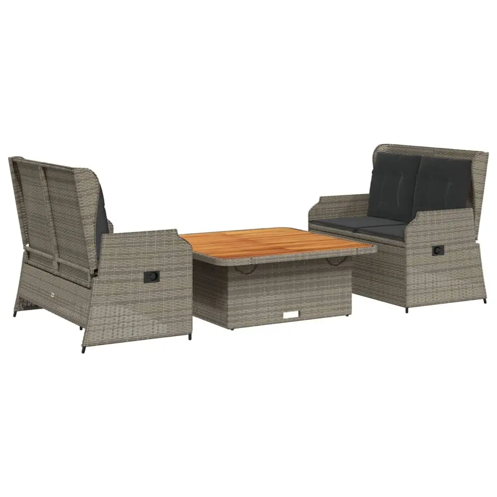 3-Piece Garden Lounge Set with Cushions Grey Outdoor Patio Furniture
