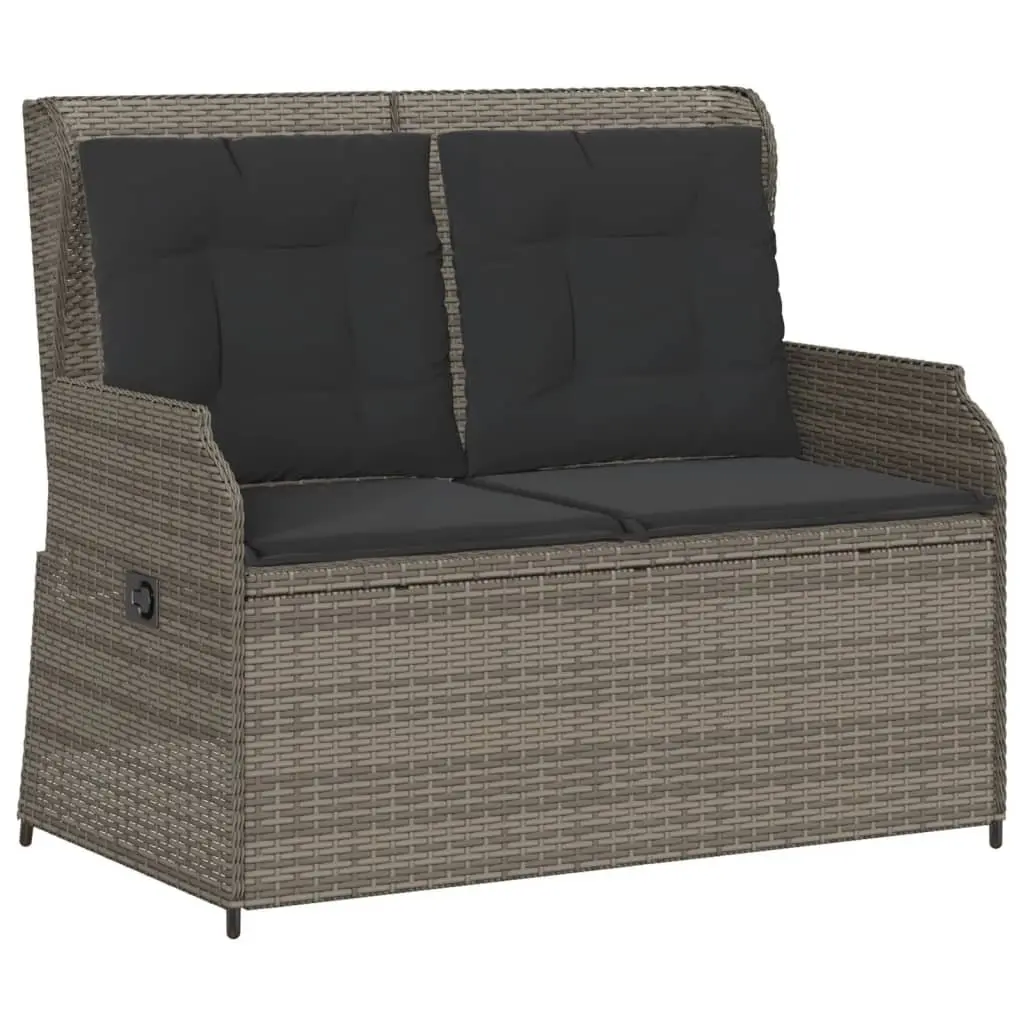3 Piece Outdoor Furniture Set Grey PE Rattan Lounge with Cushions and Adjustable Backrest Acacia Wood Table Top