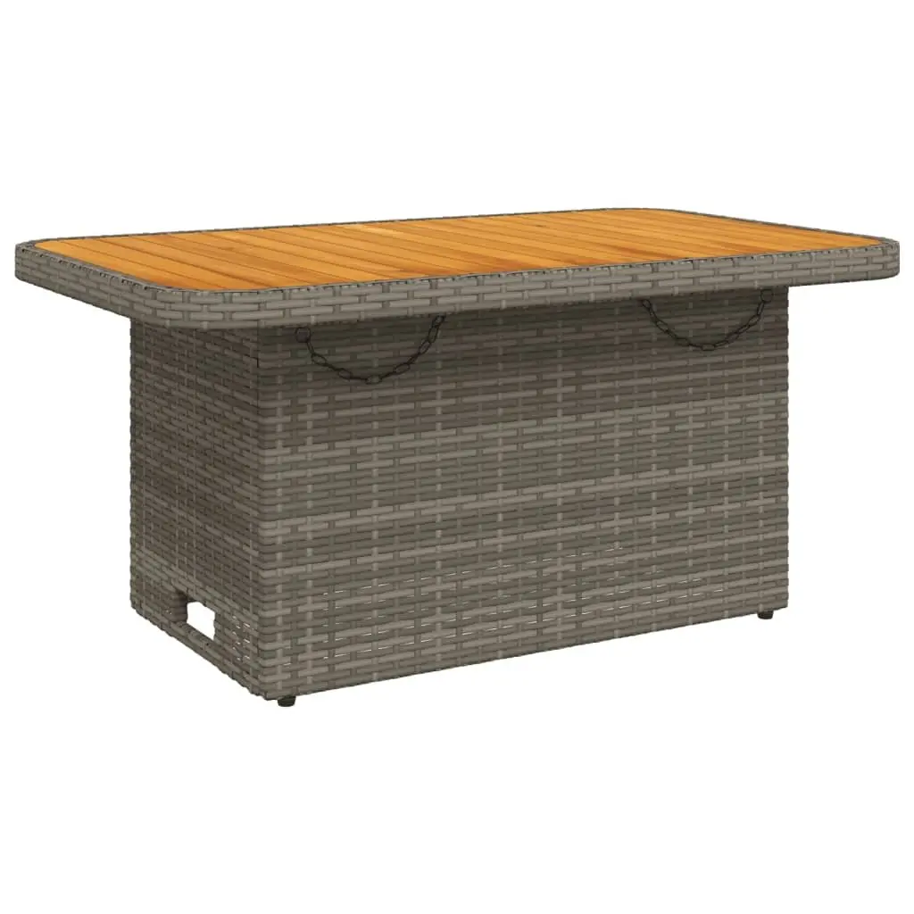 3 Piece Outdoor Furniture Set Grey PE Rattan Lounge with Cushions and Adjustable Backrest Acacia Wood Table Top