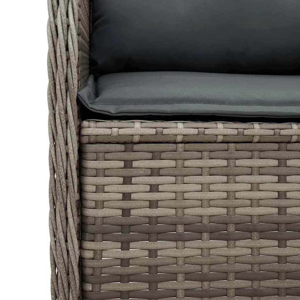 3 Piece Outdoor Furniture Set Grey PE Rattan Lounge with Cushions and Adjustable Backrest Acacia Wood Table Top