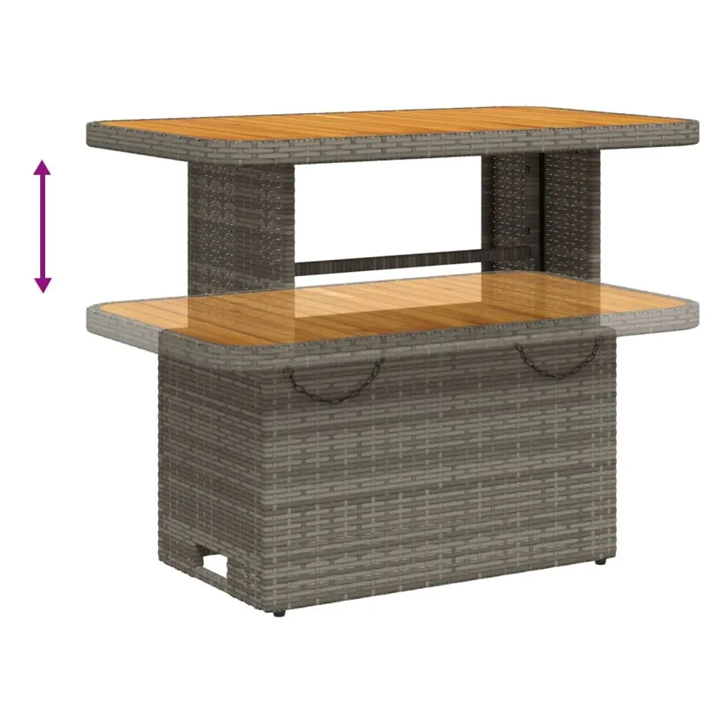 3 Piece Outdoor Furniture Set Grey PE Rattan Lounge with Cushions and Adjustable Backrest Acacia Wood Table Top