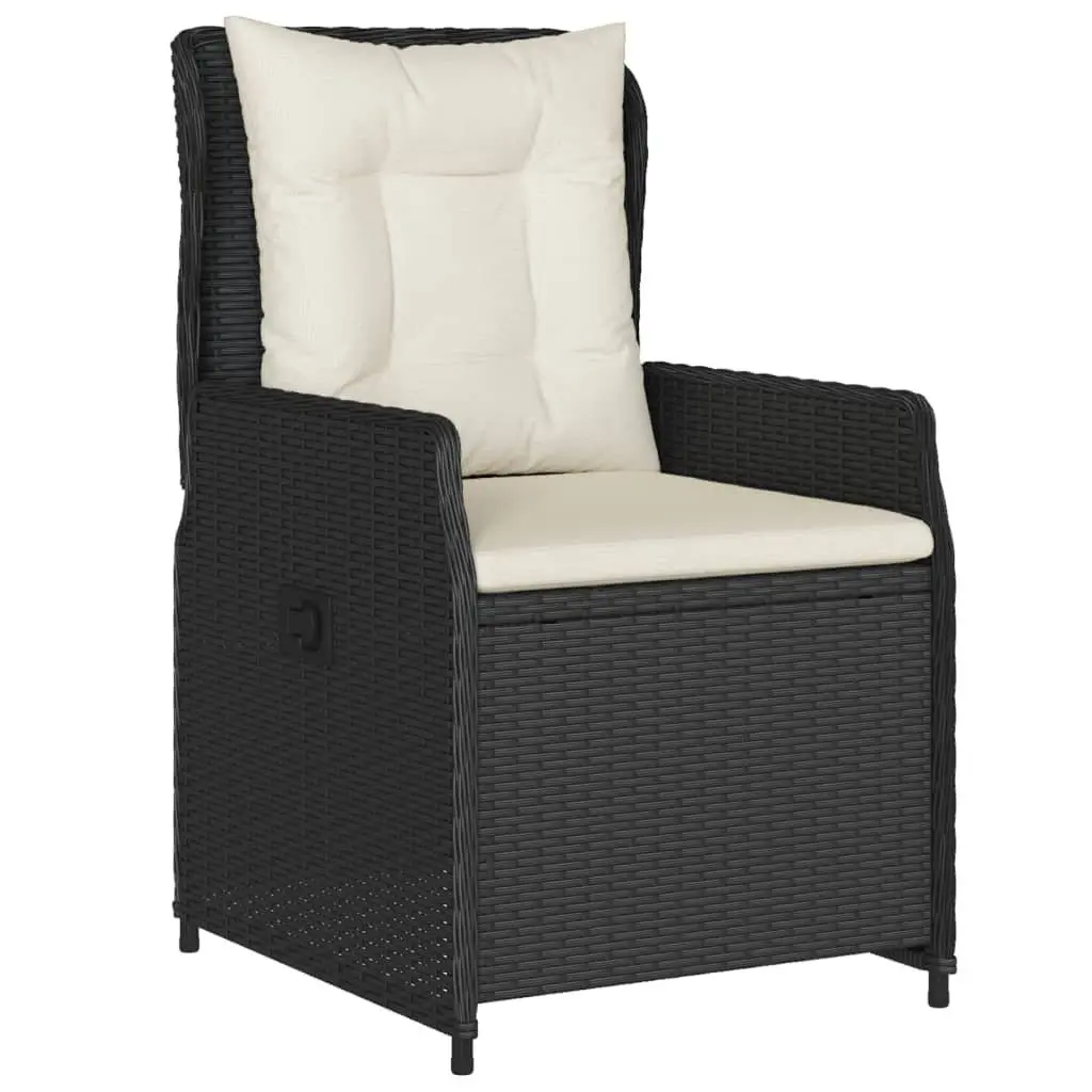 3 Piece Bistro Set PE Rattan Construction Black with Adjustable Backrest Cushions and Convertible Tabletop