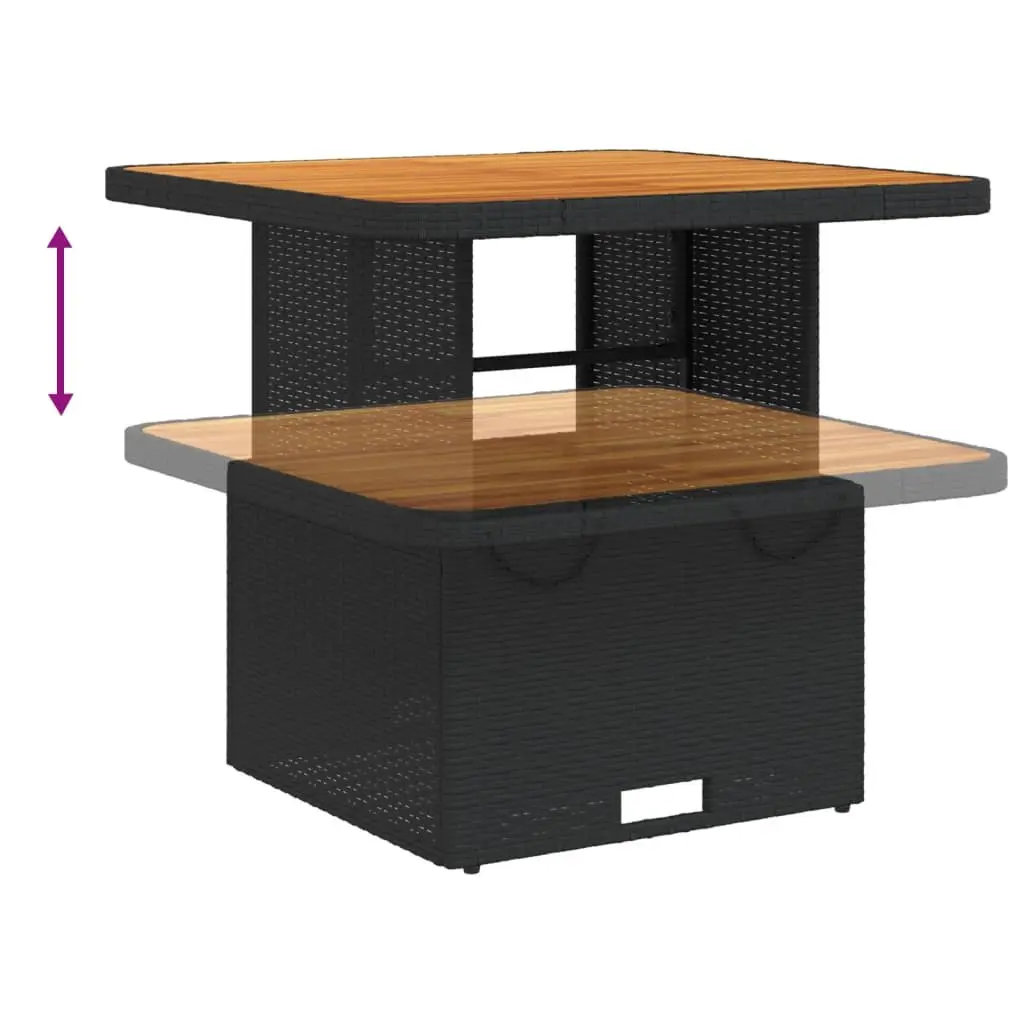 3 Piece Bistro Set PE Rattan Construction Black with Adjustable Backrest Cushions and Convertible Tabletop