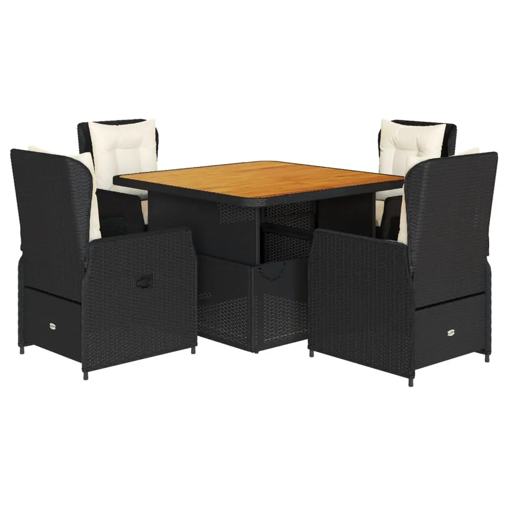 5 Piece Garden Dining Set Black Poly Rattan Outdoor Furniture with Cushions