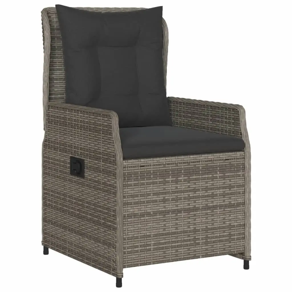 3 Piece Bistro Set PE Rattan Adjustable Backrest Grey Acacia Wood Table