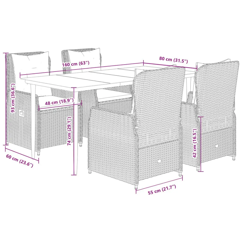 Garden Dining Set Poly Rattan 5 Piece Black Outdoor Furniture Patio Table Chairs