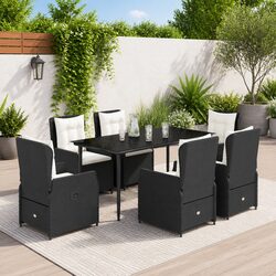 7 Piece Garden Dining Set Black Poly Rattan Outdoor Furniture Patio Table Chairs