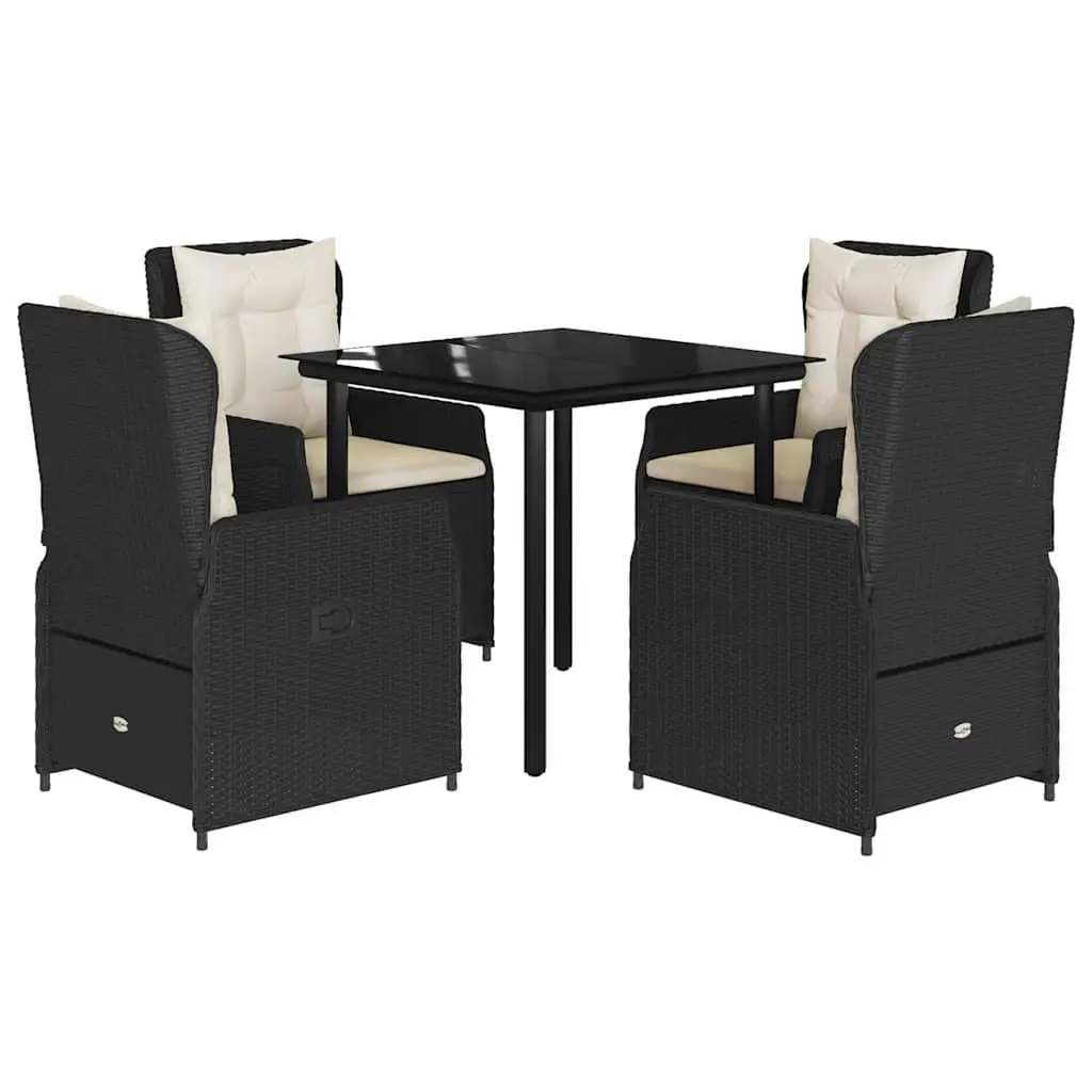 Garden Dining Set PE Rattan 5 Piece Black Outdoor Patio Furniture with Cushions