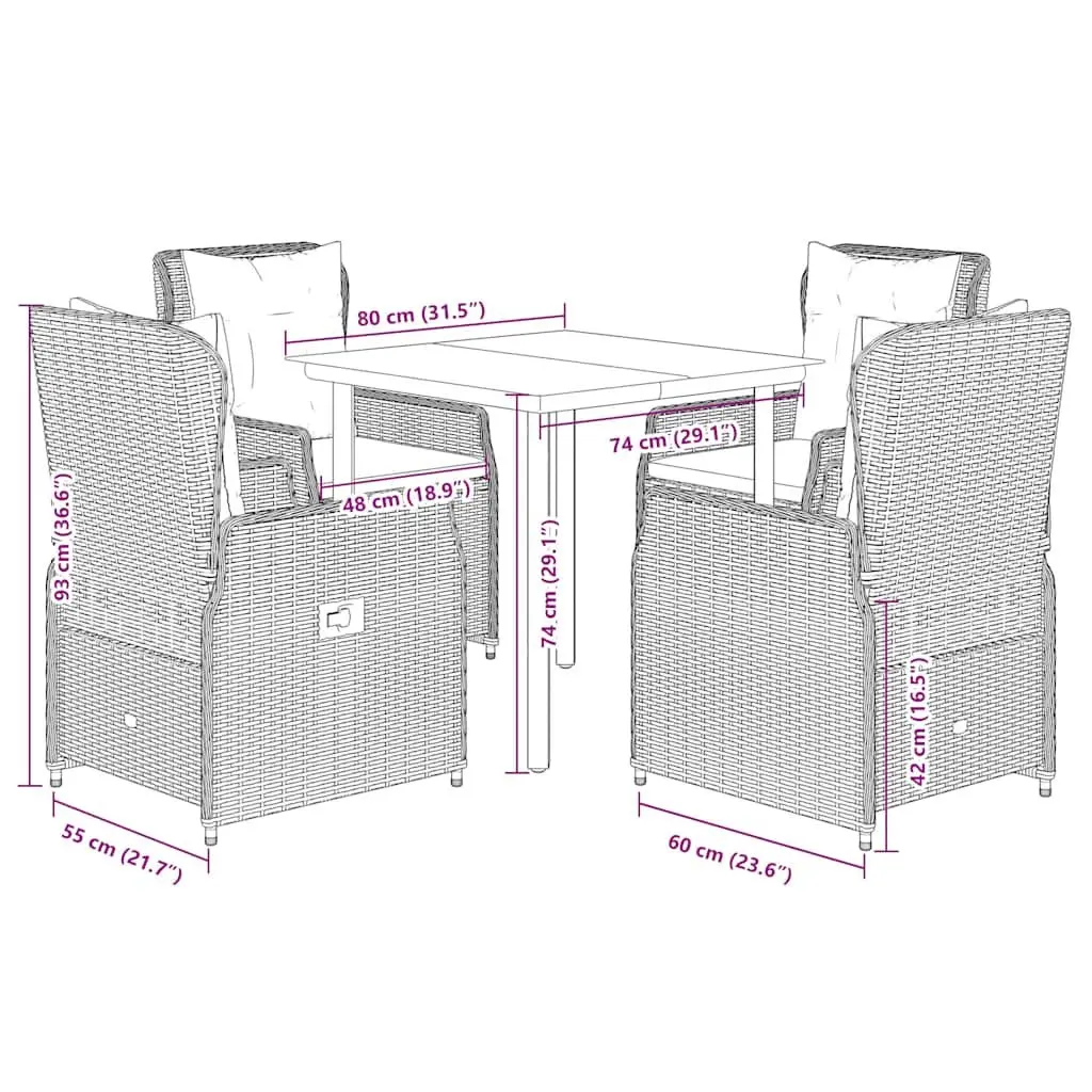 Garden Dining Set PE Rattan 5 Piece Black Outdoor Patio Furniture with Cushions