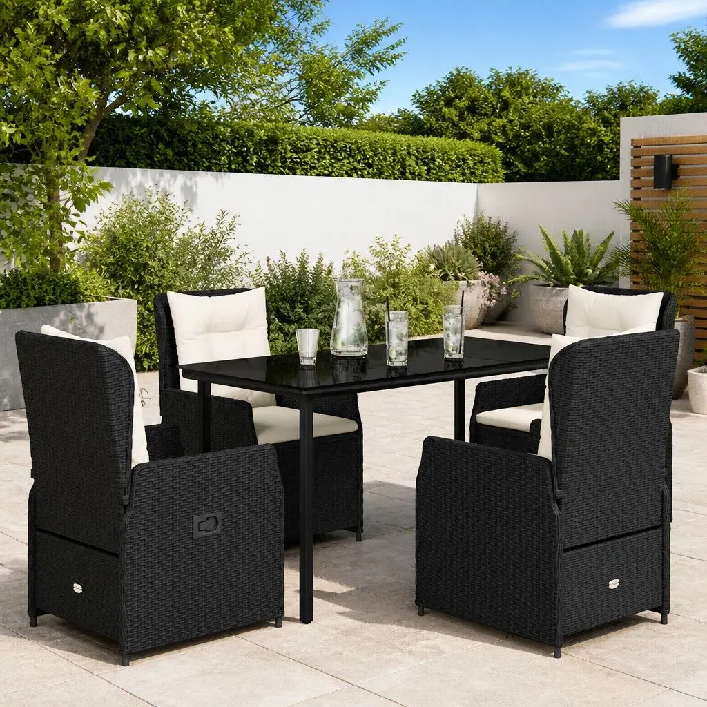 5 Piece Outdoor Dining Set PE Rattan Black Patio Table Chairs