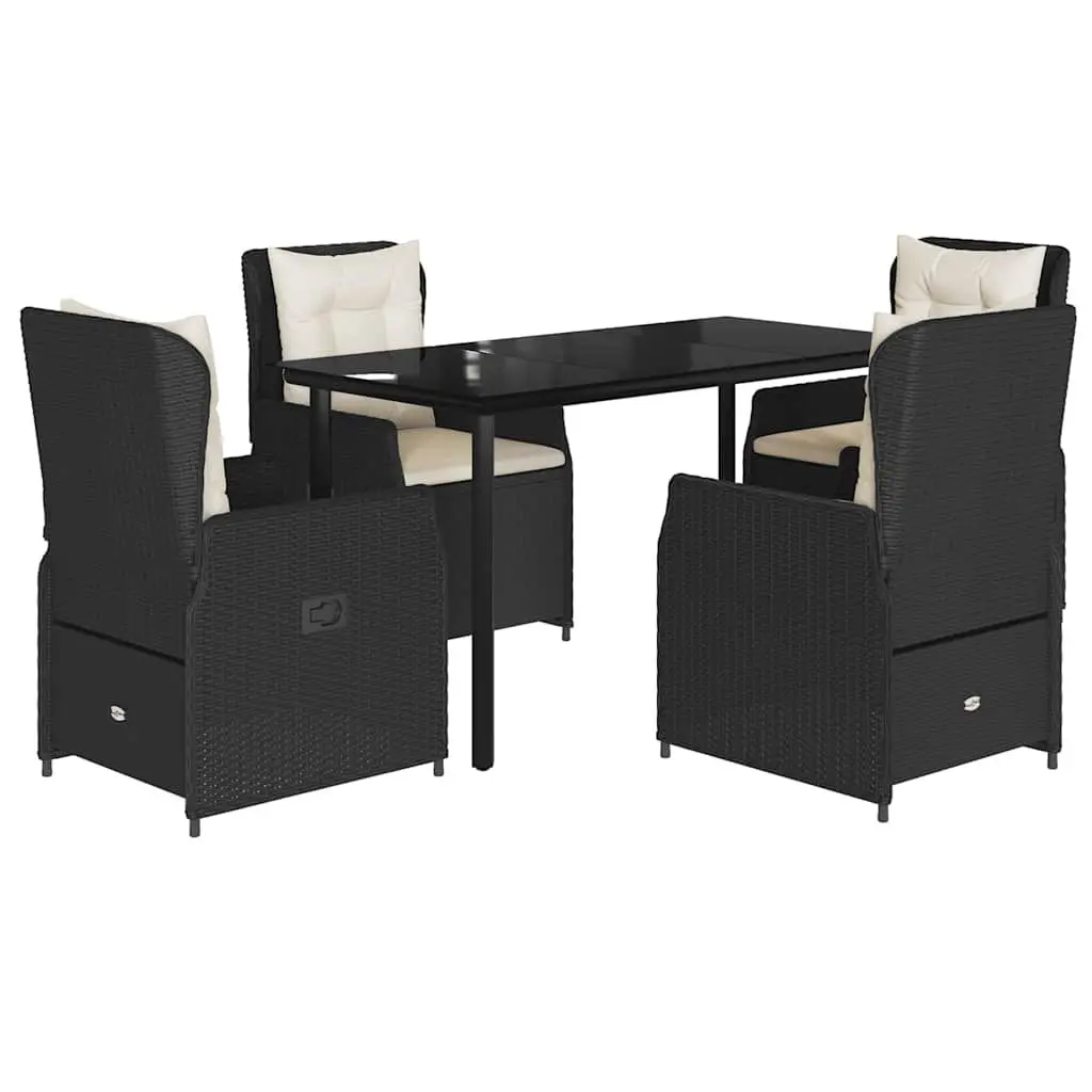 5 Piece Outdoor Dining Set PE Rattan Black Patio Table Chairs