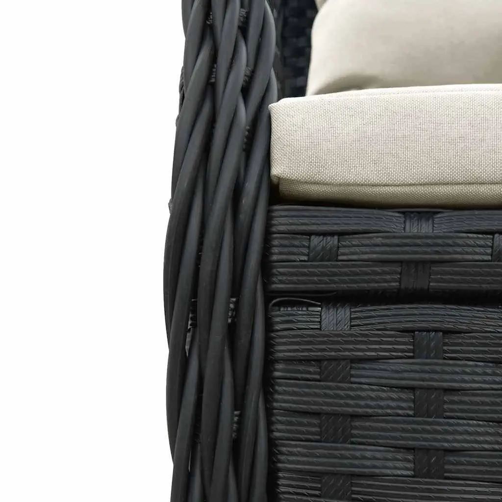 Garden Dining Set 5 Piece Outdoor Furniture Cushioned Seating Black Poly Rattan with Tempered Glass Table