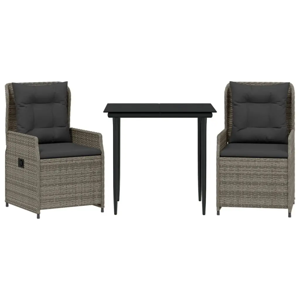 Garden Dining Set PE Rattan 3 Piece Grey Outdoor Furniture Table Chairs