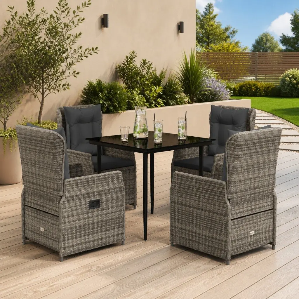 Garden Dining Set Poly Rattan 5 Piece Outdoor Patio Furniture Grey