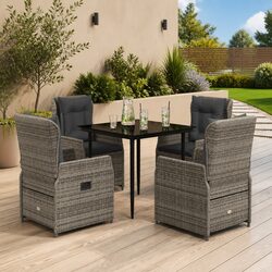 Garden Dining Set 5 Piece Outdoor Patio Furniture Grey Poly Rattan Chairs Table