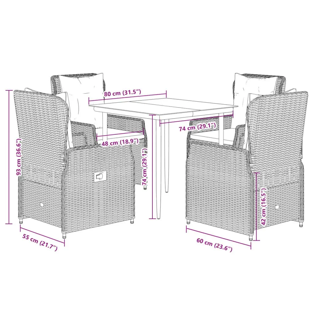 Garden Dining Set Poly Rattan 5 Piece Outdoor Patio Furniture Grey