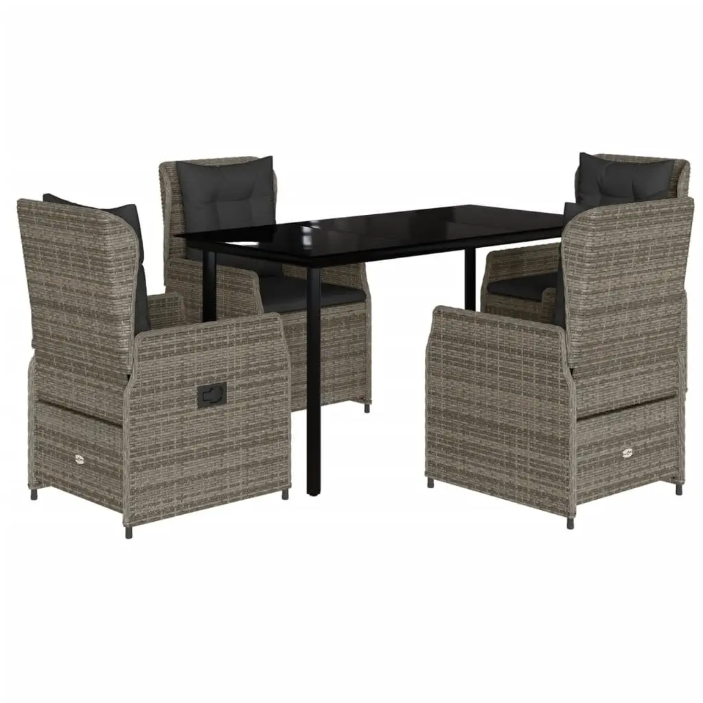 Garden Dining Set PE Rattan 5 Piece Adjustable Backrest Grey