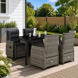 5 Piece Garden Dining Set Outdoor Furniture Grey Poly Rattan with Cushions Patio