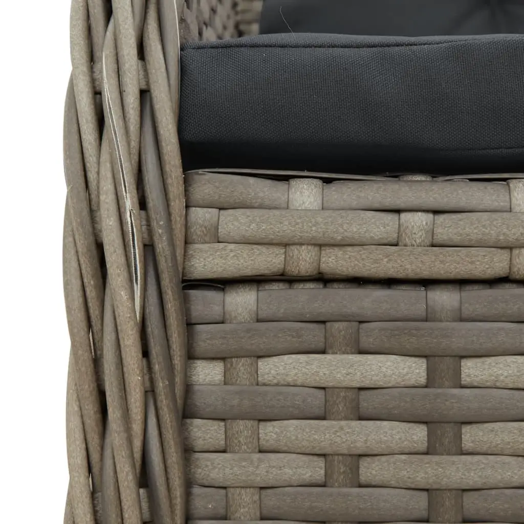 3 Piece Garden Dining Set with Cushions Grey Poly Rattan Adjustable Backrest