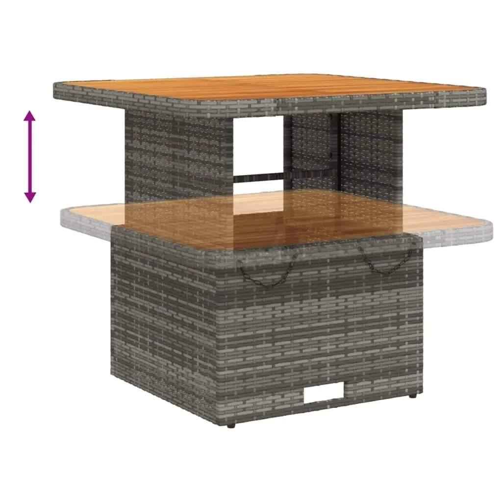 Garden Dining Set 5 Piece PE Rattan Grey with Cushions and Adjustable Acacia Wood Tabletop