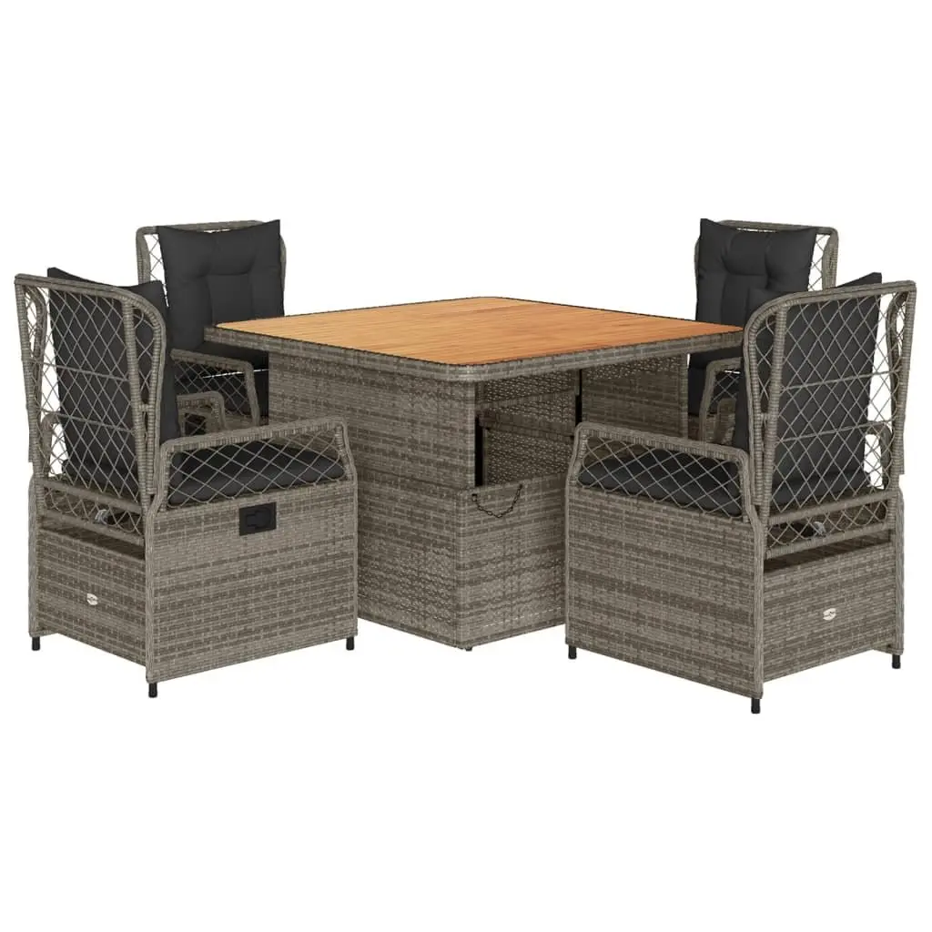 5 Piece Garden Dining Set PE Rattan Grey Outdoor Furniture with Cushions