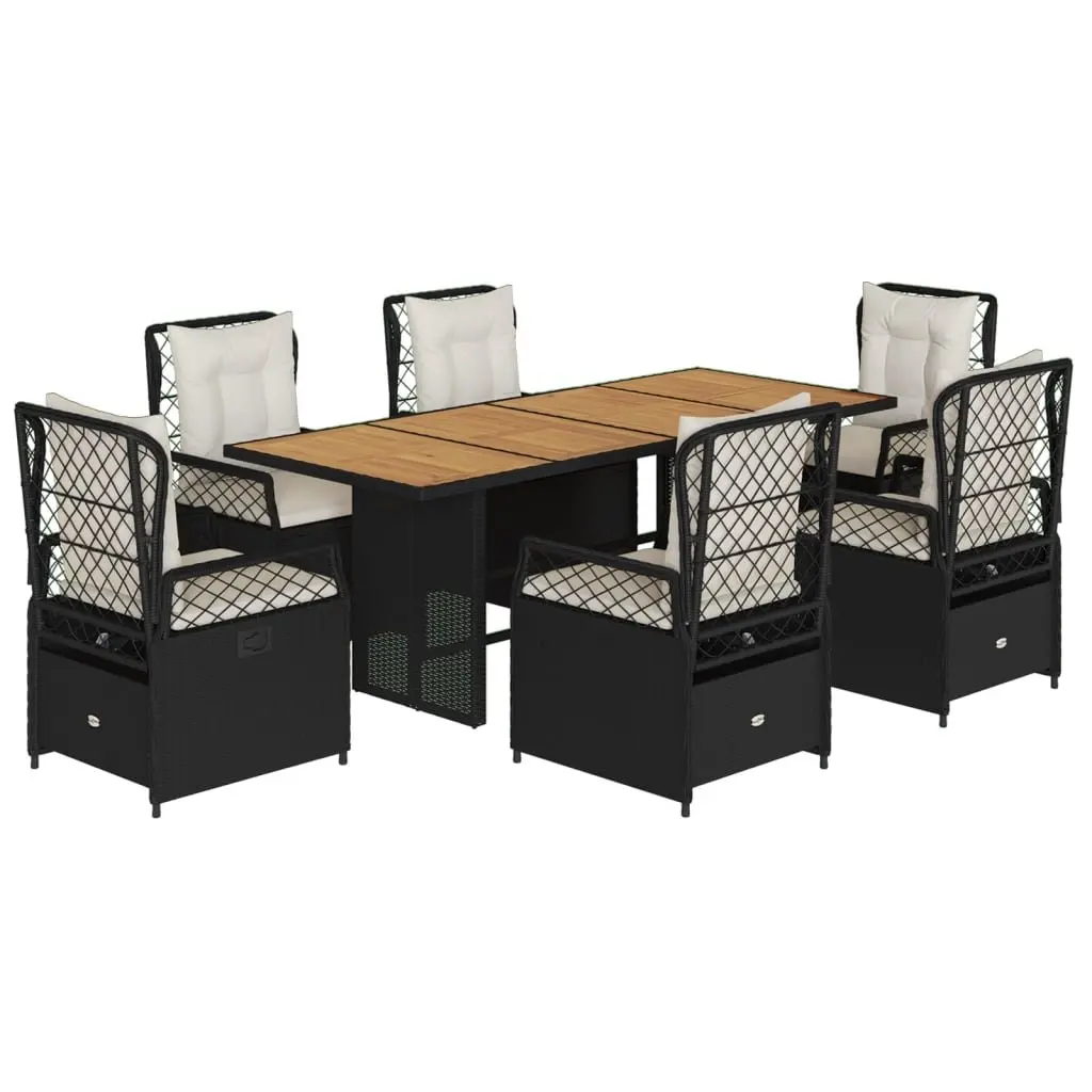 7 Piece Outdoor Dining Set Black Poly Rattan Garden Furniture Adjustable