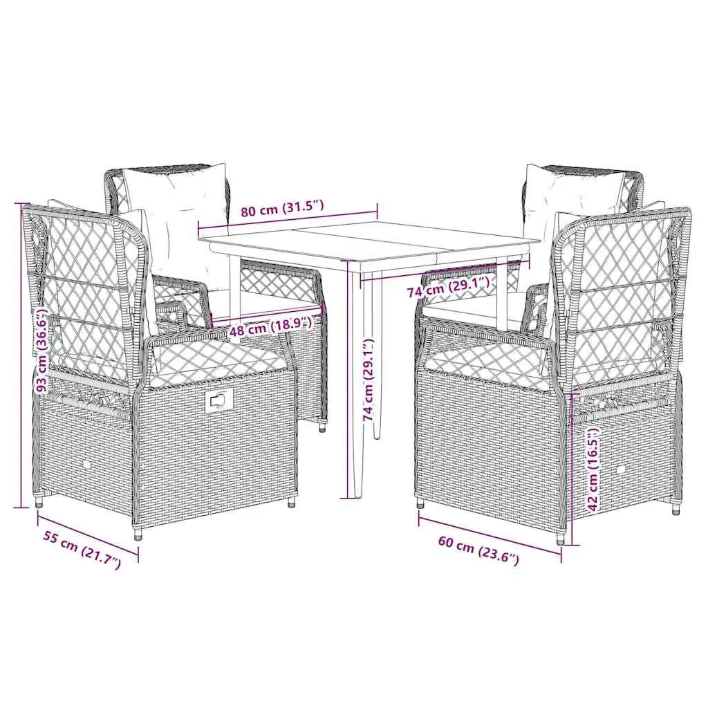 5 Piece Outdoor Dining Set PE Rattan Black Patio Furniture Table Chairs