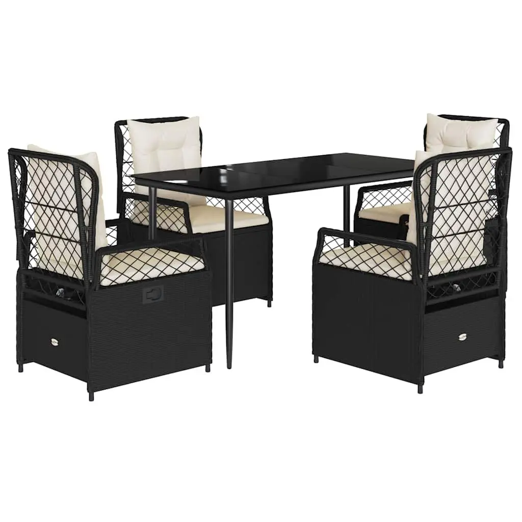 5 Piece Outdoor Furniture Patio Set Black Poly Rattan Table Chairs Cushioned Seating
