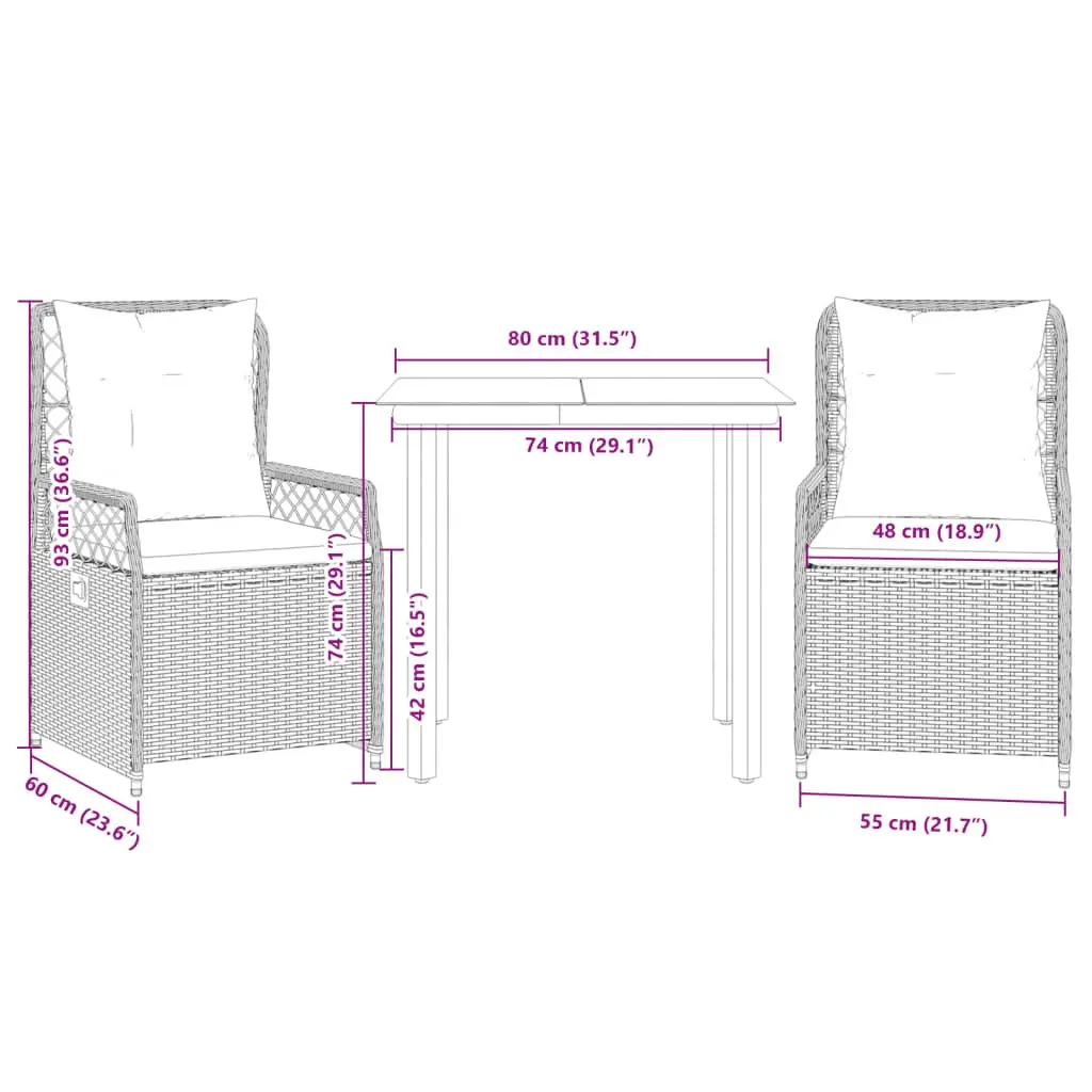 Outdoor Dining Set 3 Pieces with Cushions