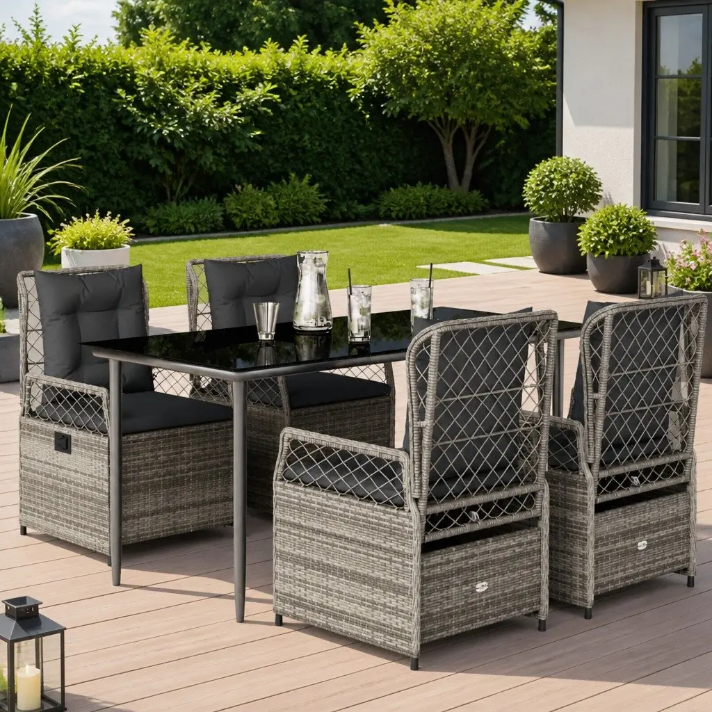 Garden Dining Set PE Rattan 5 Piece Outdoor Furniture Grey Adjustable Backrest