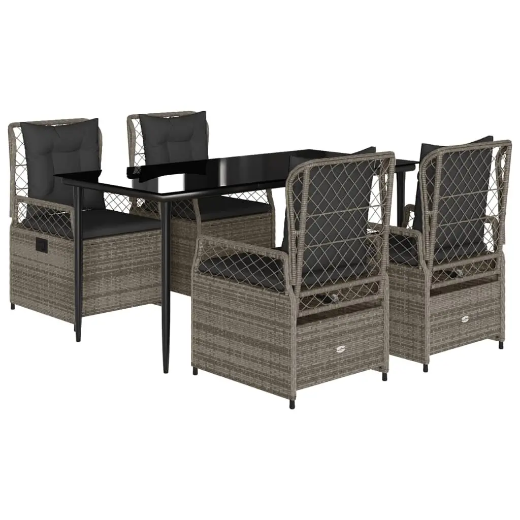 Garden Dining Set PE Rattan 5 Piece Outdoor Furniture Grey Adjustable Backrest
