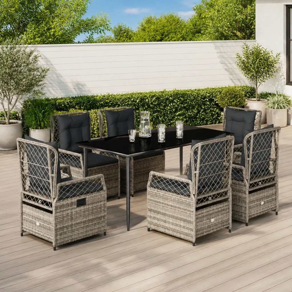 7 Piece Grey Outdoor Dining Set with Cushions