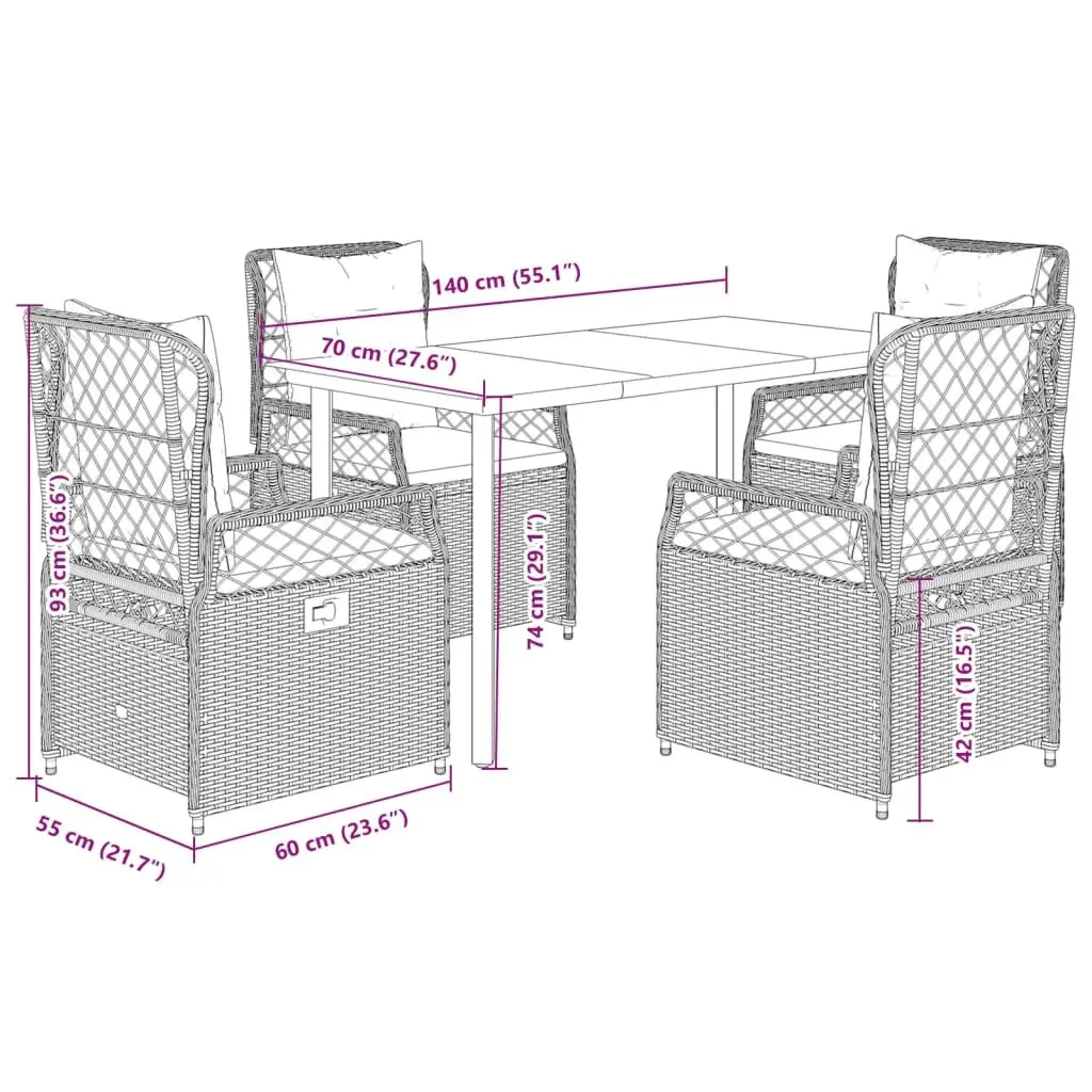 Garden Dining Set 5 Piece PE Rattan Outdoor Furniture Grey with Cushions