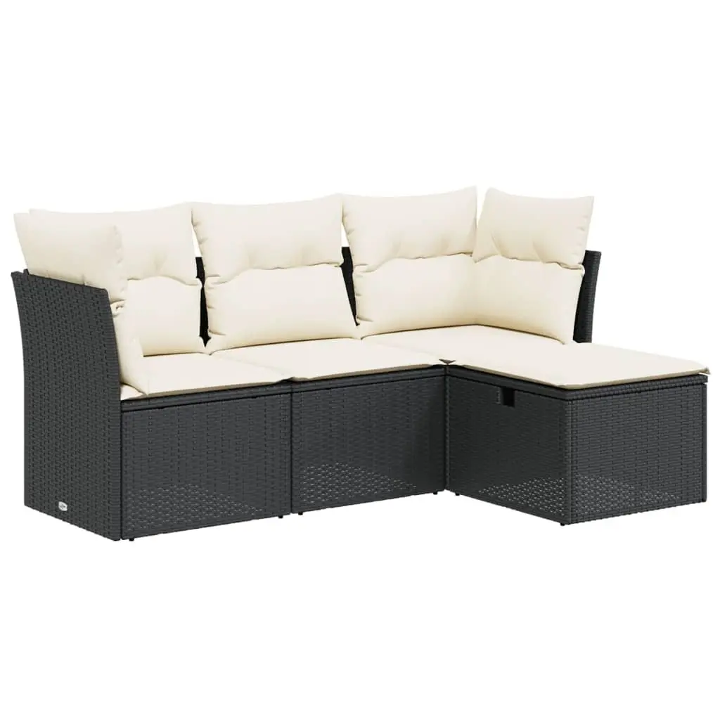 4 Piece Garden Sofa Set PE Rattan Powder-coated Steel Black with Cushions
