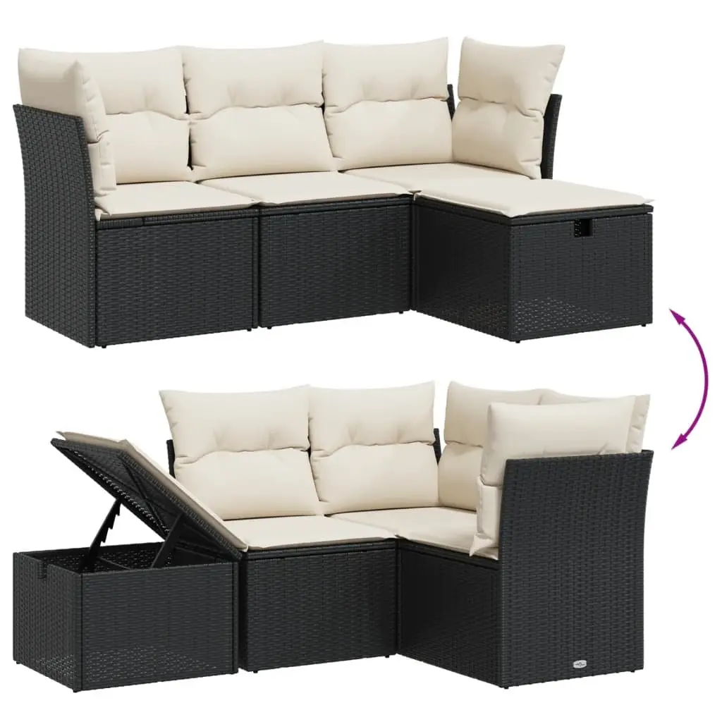 4 Piece Garden Sofa Set PE Rattan Powder-coated Steel Black with Cushions